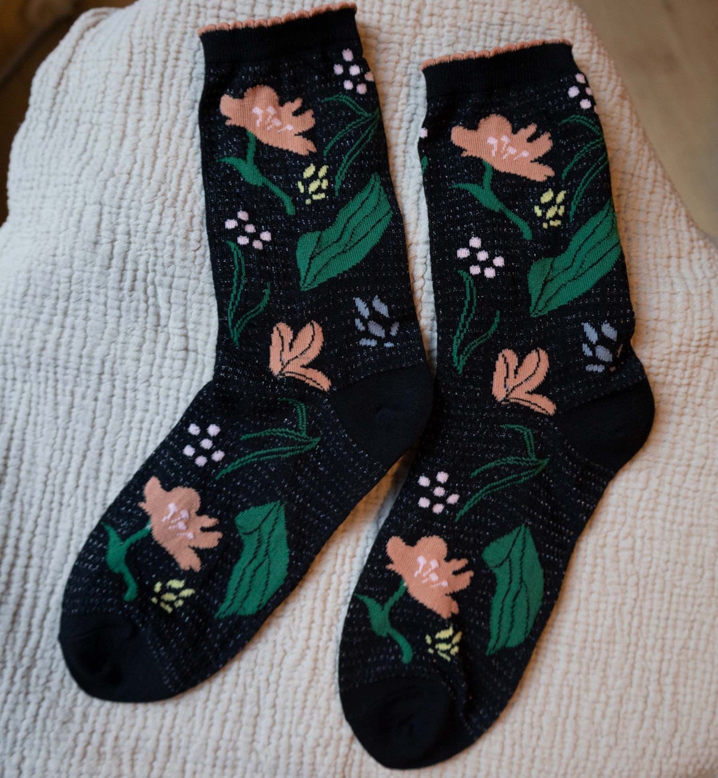 Abstract Flower Semi-Sheer Socks
