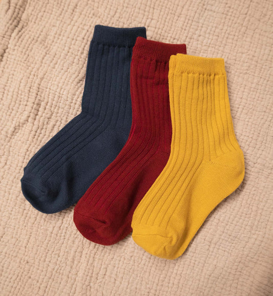 3 Pair Set - Cotton Ribbed Kids Socks