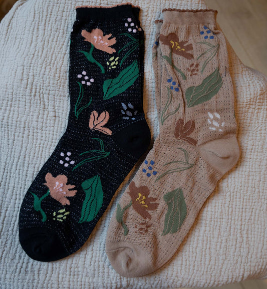 Abstract Flower Semi-Sheer Socks