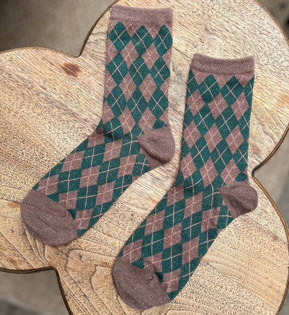 Argyle Metallic Thread Socks