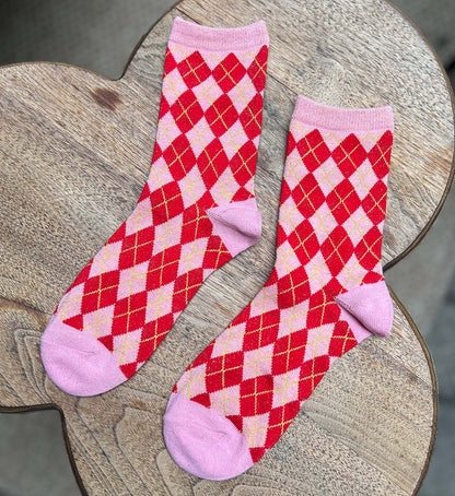 Argyle Metallic Thread Socks