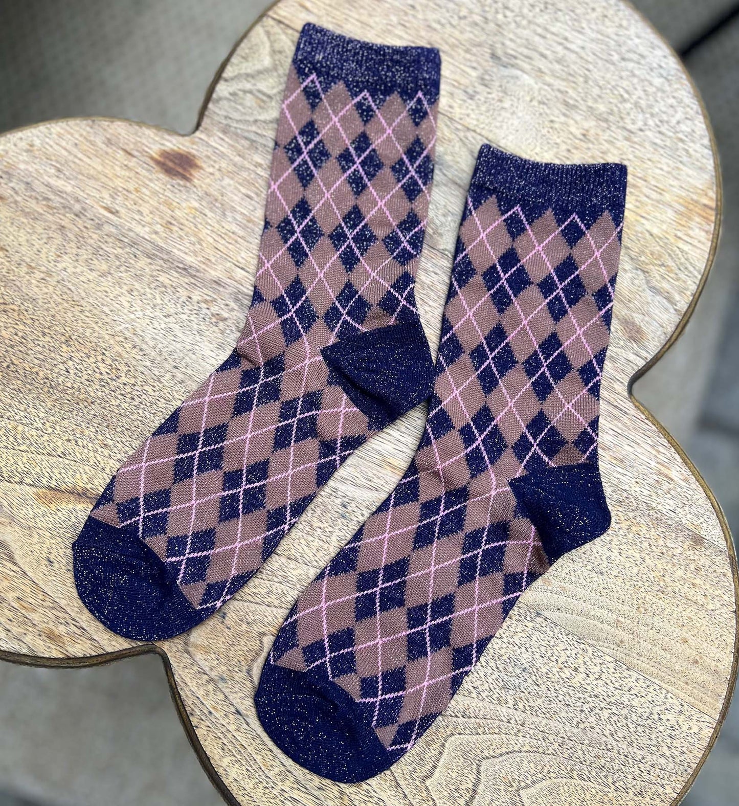 Argyle Metallic Thread Socks