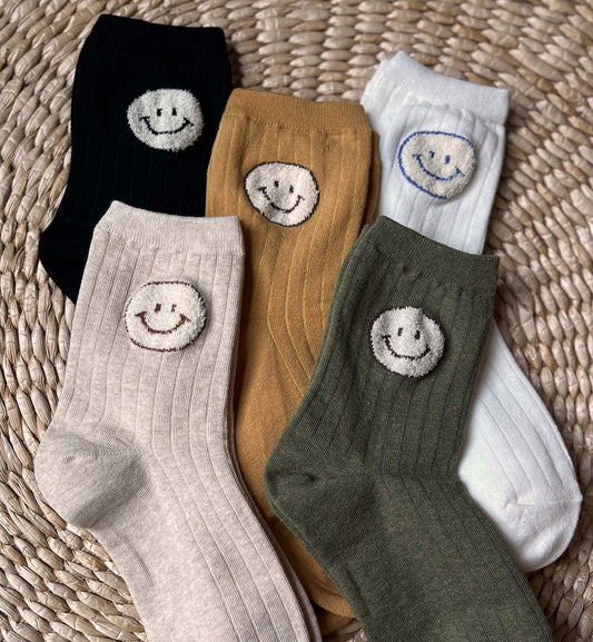 Fluffy Smiley Face Crew Socks
