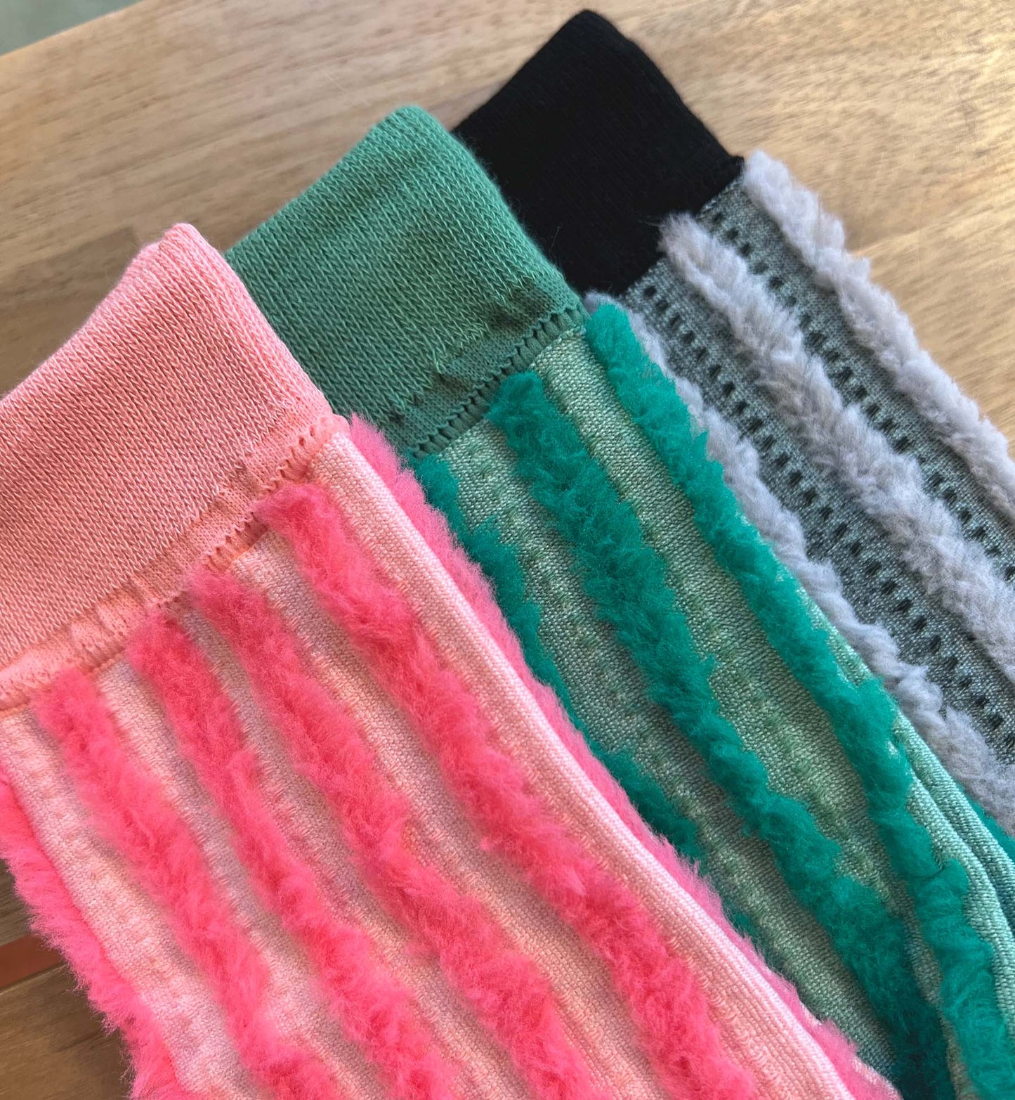 Fluffy Striped Crew Socks