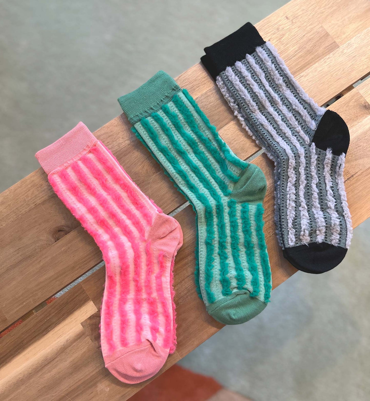 Fluffy Striped Crew Socks