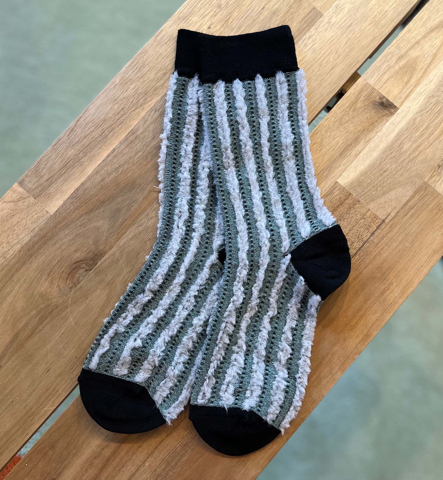 Fluffy Striped Crew Socks