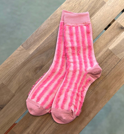 Fluffy Striped Crew Socks