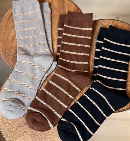 Multicolor Thread Stripe Crew Socks