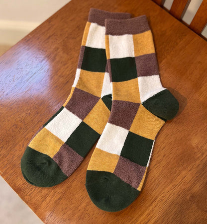 Fluffy Square Pattern Crew Socks